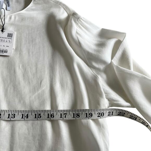 Zara Ecru Boxy Cropped Henley Button Wide Long Sleeve Blouse Size Medium NWT - Picture 7 of 8